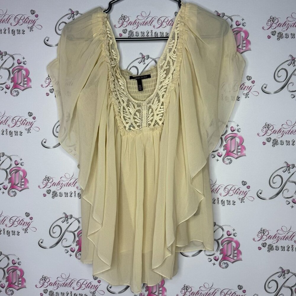 Victoria secret blouse boho crochet ruffle lightweight cream white yellow
